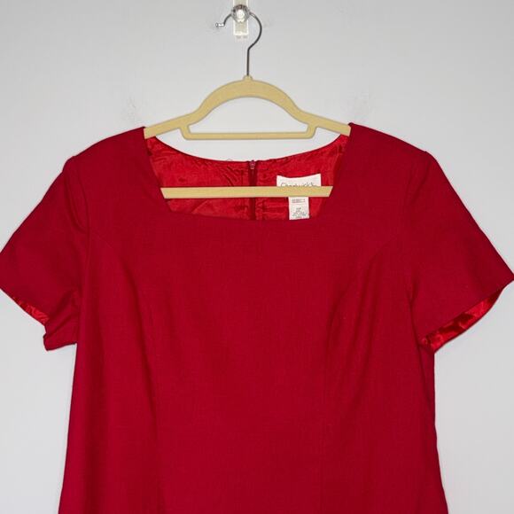 Chadwicks Womens Vtg Sheath Dress Size 14 Petite Red Linen Blend Short Sleeve - Picture 2 of 8